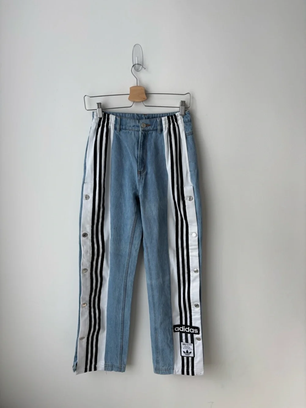 Adidas Denim Adibreak Pants Blue Snap Side Stripe Track Jeans Women S 25x29 - Picture 2 of 16